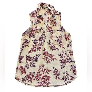 Express Floral Sleeveless Blouse - Cream, Red, Purple